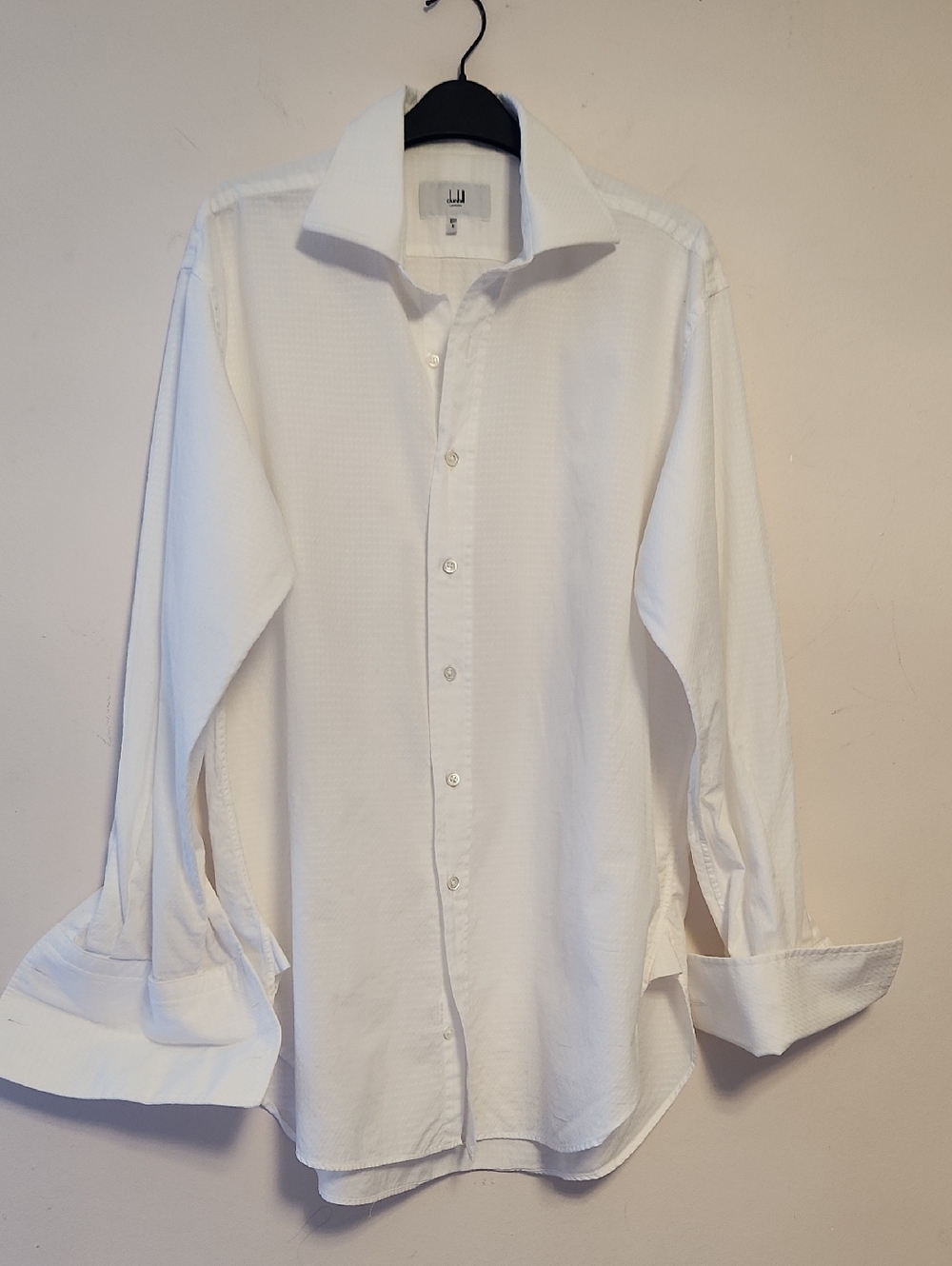 Dunhill London Men's Classic White Textured Cotton  Button-Up Shirt Size 16.5 R